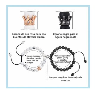 Foto 2 | Brazaletes Corona Blanco y Negro Ajustables con Imanes 2 Piezas