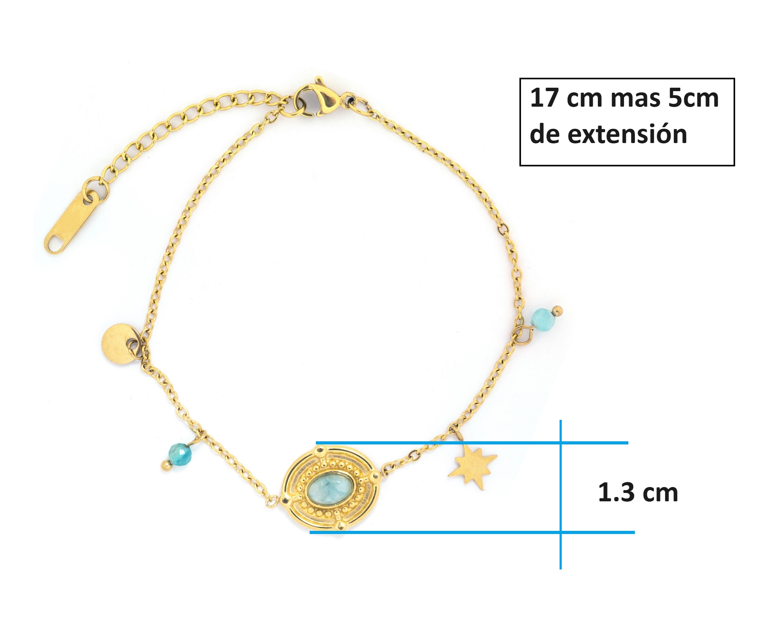 Foto 5 | Pulsera Piedra Color Turquesa 17cm Acero Inoxidable Tono Dorado CH8