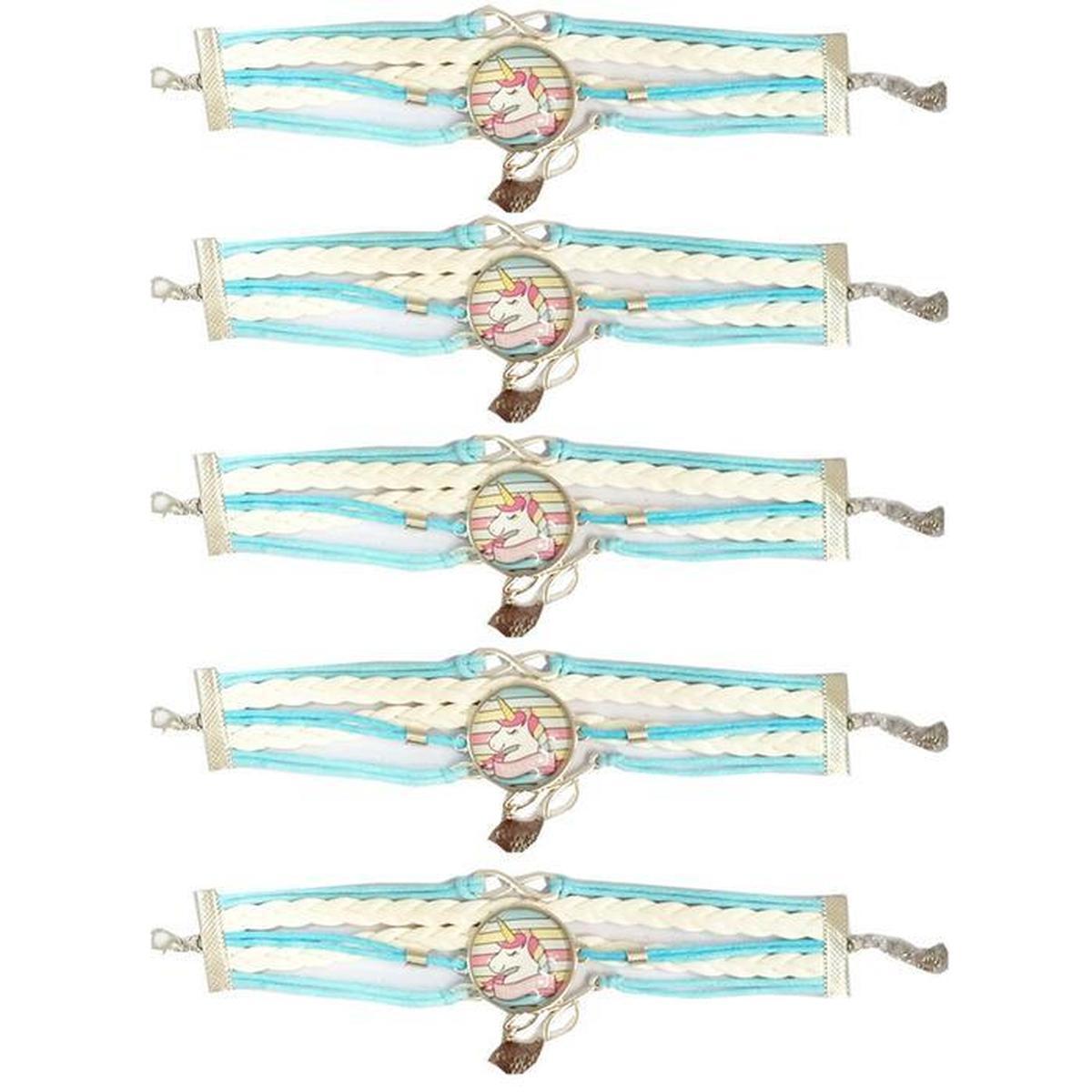 Pulsera Brazalete de Moda Unicornio 5 Piezas Azul con Blanco de Plástico