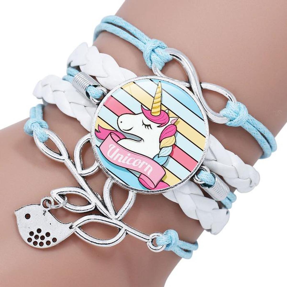 Foto 4 pulgar | Pulsera Brazalete de Moda Unicornio 5 Piezas Azul con Blanco de Plástico