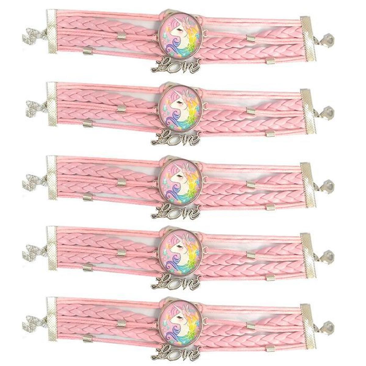 Pulsera Brazalete de Moda Unicornio 5 Piezas Rosa de Plástico y Metal