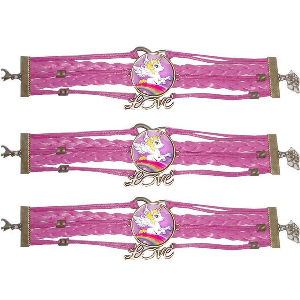 Foto 2 pulgar | Pulsera Brazalete de Moda Unicornio 3 Piezas Rosa de Plástico y Metal