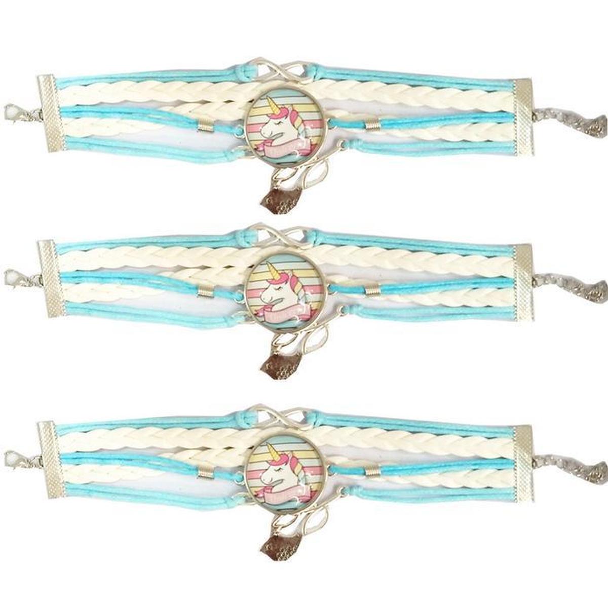 Pulsera Brazalete de Moda Unicornio 3 Piezas Azul con Blanco de Plástico