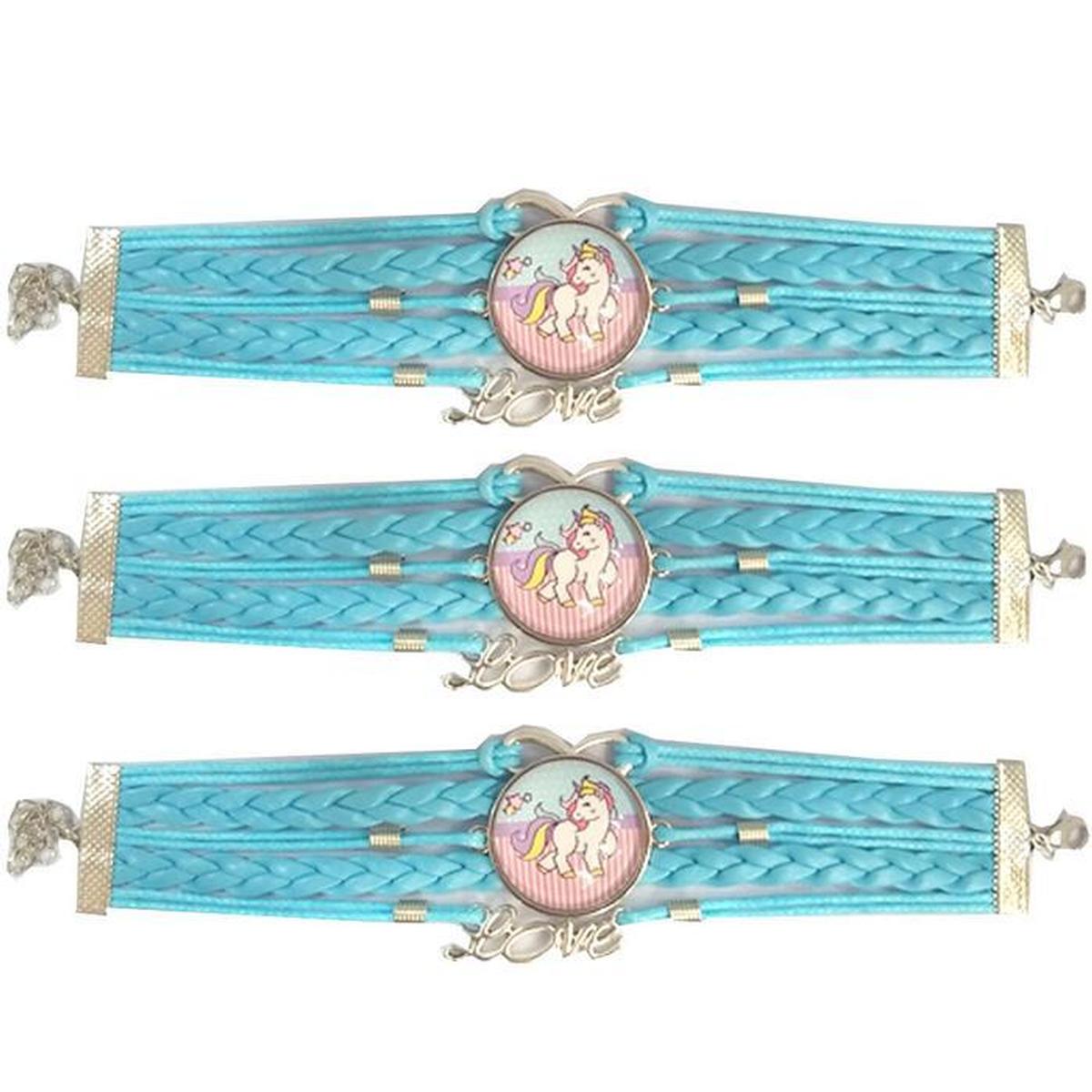 Pulsera Brazalete de Moda Unicornio 3 Piezas Azul de Plástico y Metal