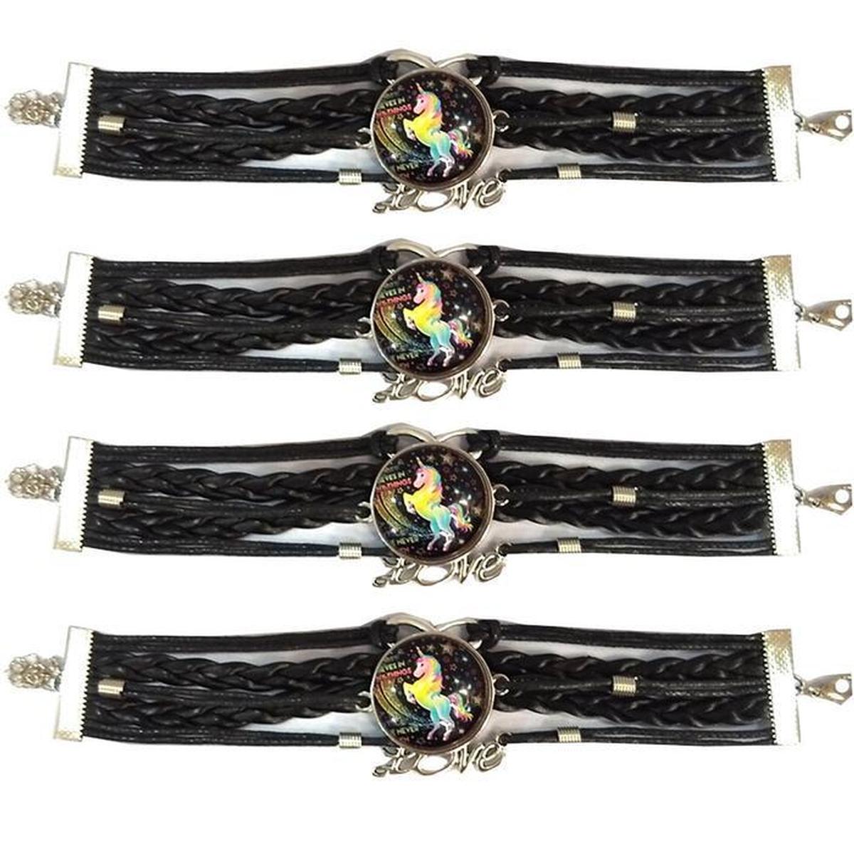 Pulsera Brazalete de Moda Unicornio 4 Piezas Negra de Plástico