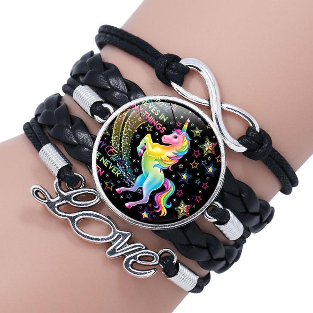 Foto 3 pulgar | Pulsera Brazalete de Moda Unicornio 4 Piezas Negra de Plástico