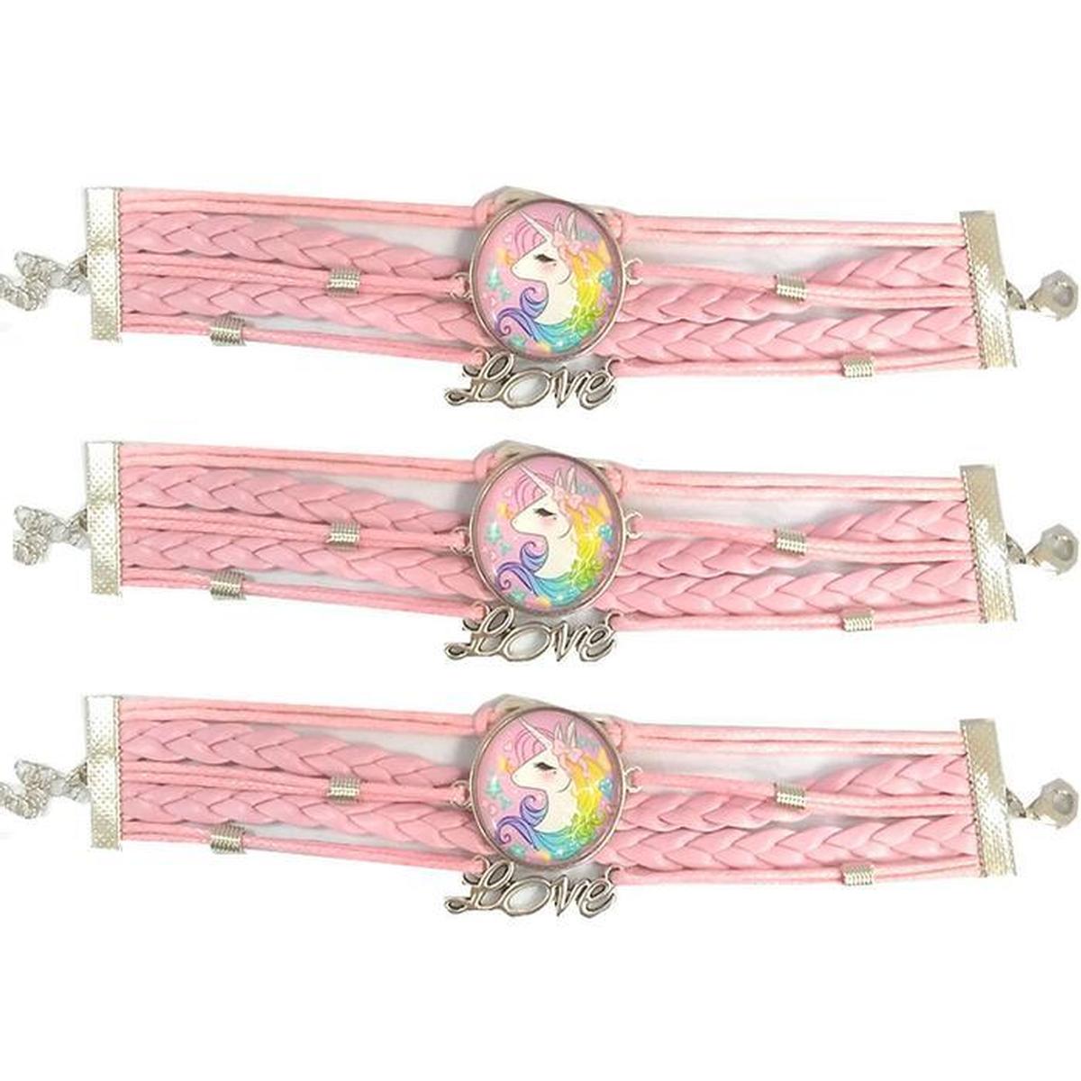 Foto 4 pulgar | Pulsera Ideal Regalo Niña Unicornio Smilefun Mxfsb-033 3 Piezas   Rosa