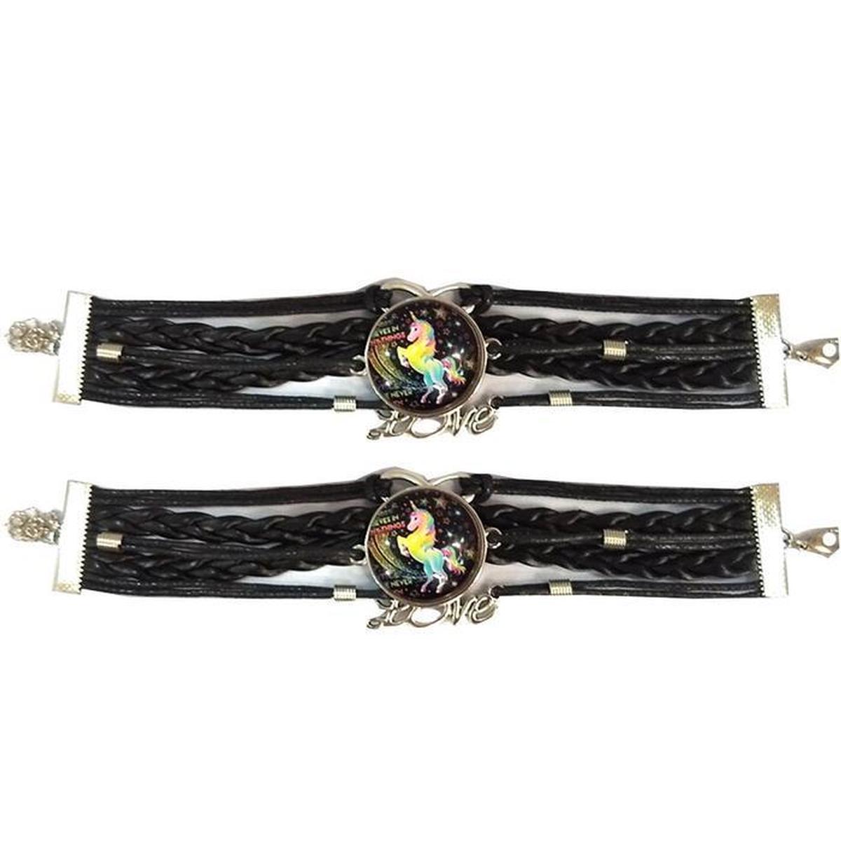 Pulsera Brazalete de Moda Unicornio 2 Piezas Negra de Plástico