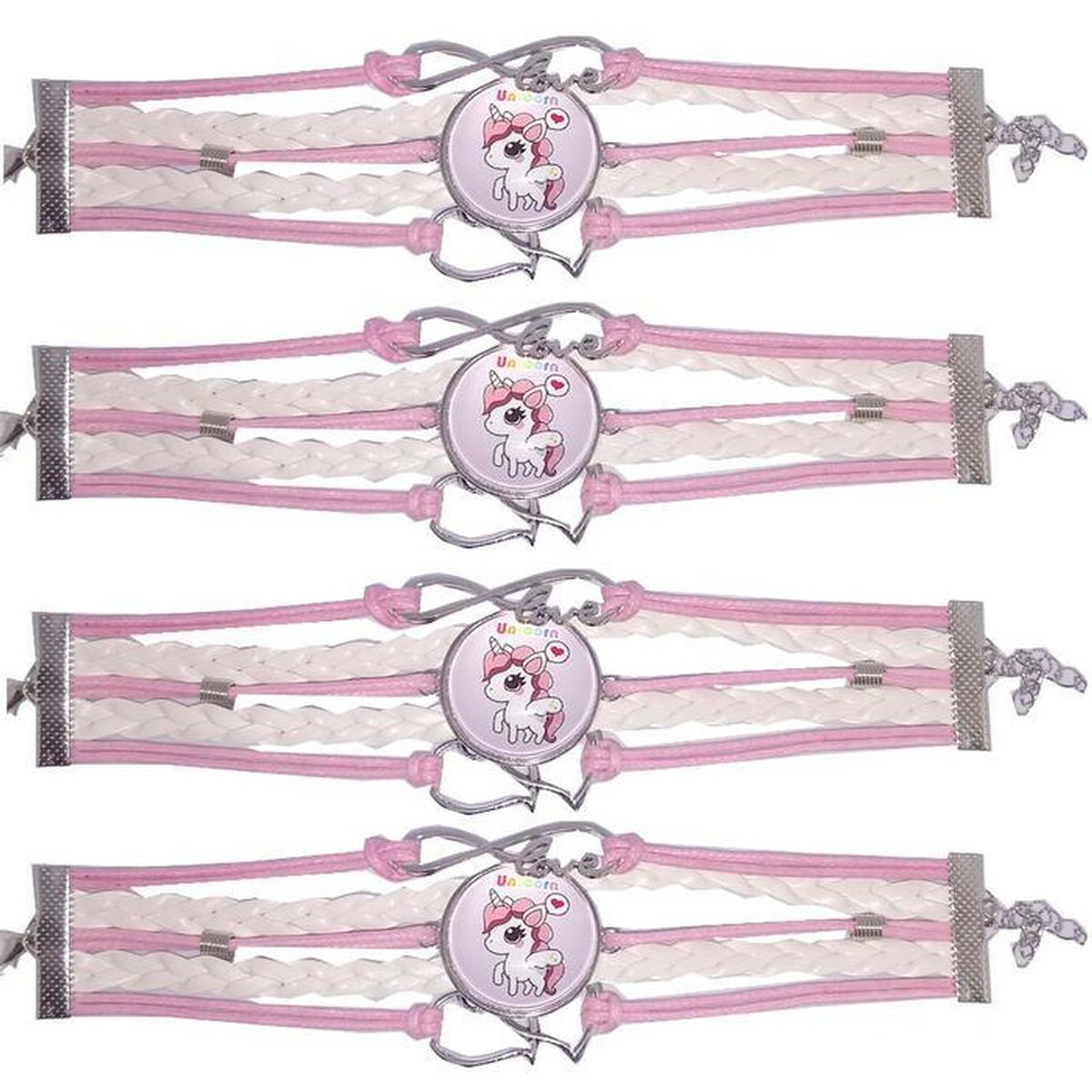 Foto 4 pulgar | Pulsera Ideal Regalo Niña Unicornio Smilefun Mxfsb-004 4 Piezas Rosa Y Blanco