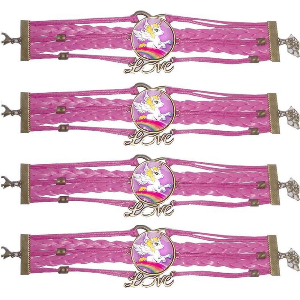 Foto 2 pulgar | Pulsera Brazalete de Moda Unicornio 4 Piezas Rosa de Plástico y Metal