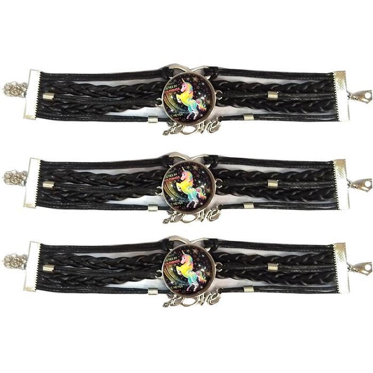 Pulsera Brazalete de Moda Unicornio 3 Piezas Negra de Plástico