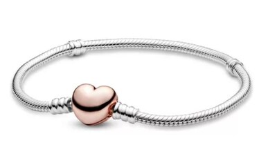Foto 1 | Pulsera de Acero Inoxidable color Plata Cadena Serpiente Broche Corazón 18 cm