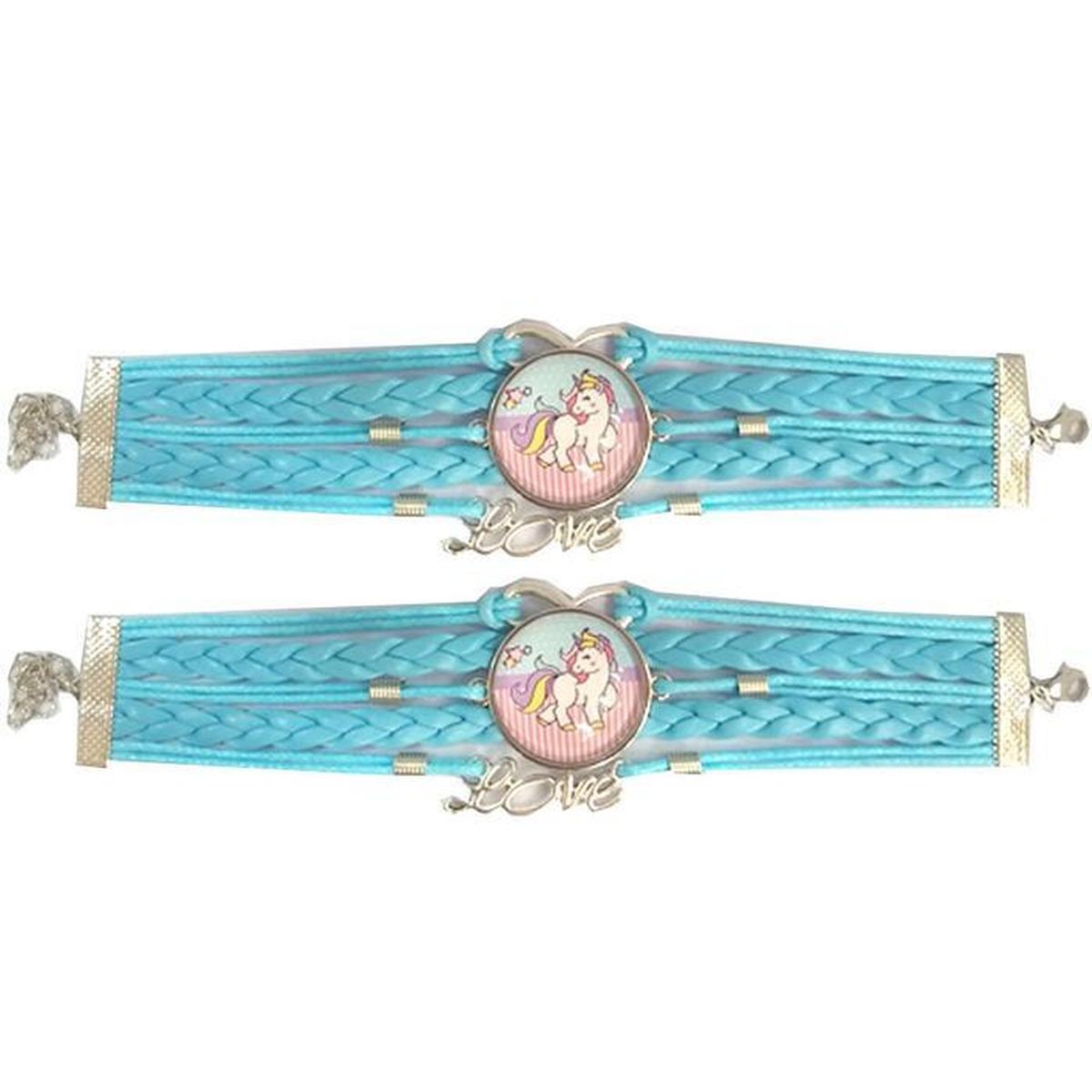 Pulsera Brazalete de Moda Unicornio 2 Piezas Azul de Plástico y Metal