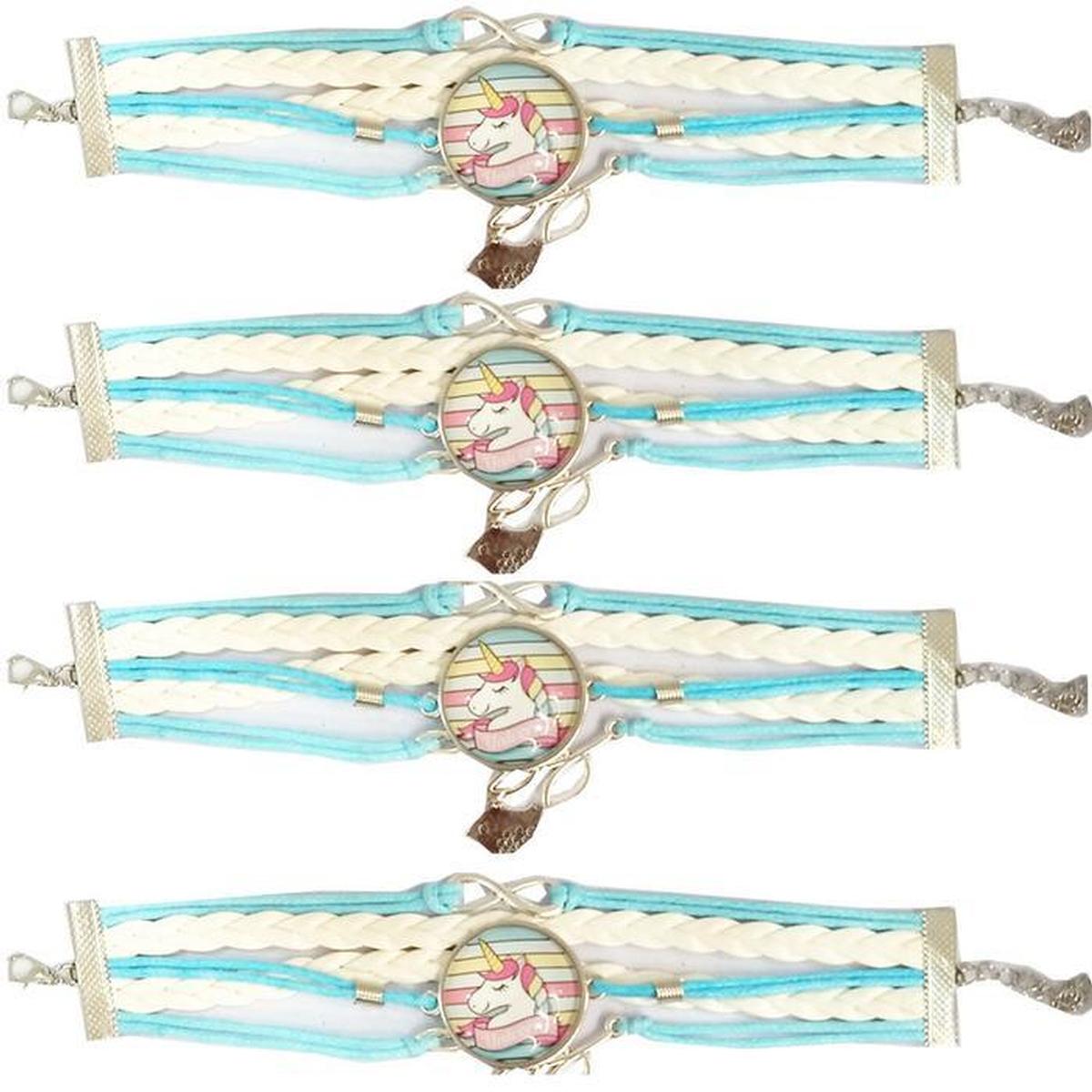 Foto 2 pulgar | Pulsera Brazalete de Moda Unicornio 4 Piezas Azul con Blanco de Plástico