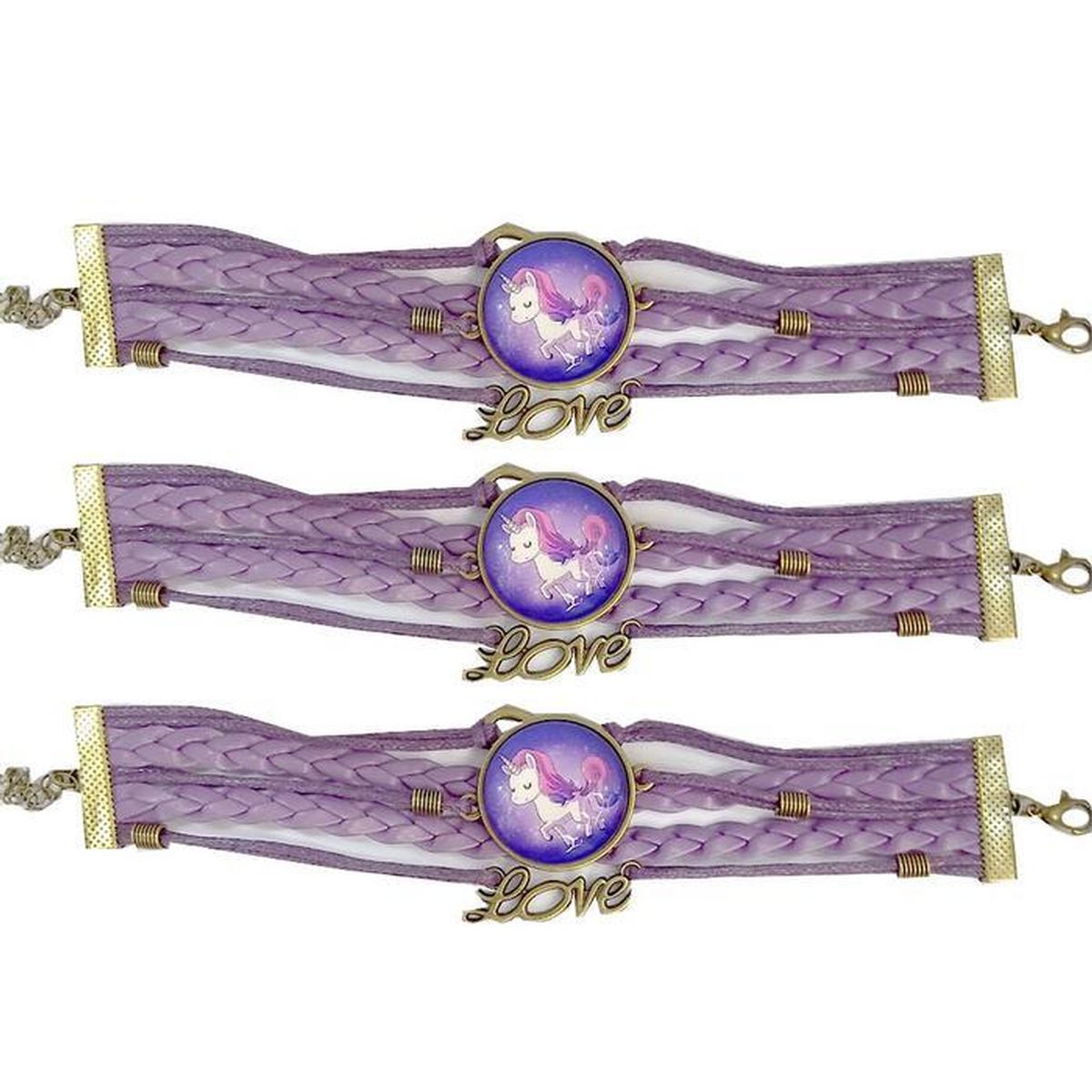 Pulsera Brazalete de Moda Unicornio 3 Piezas Púrpura de Plástico y Metal