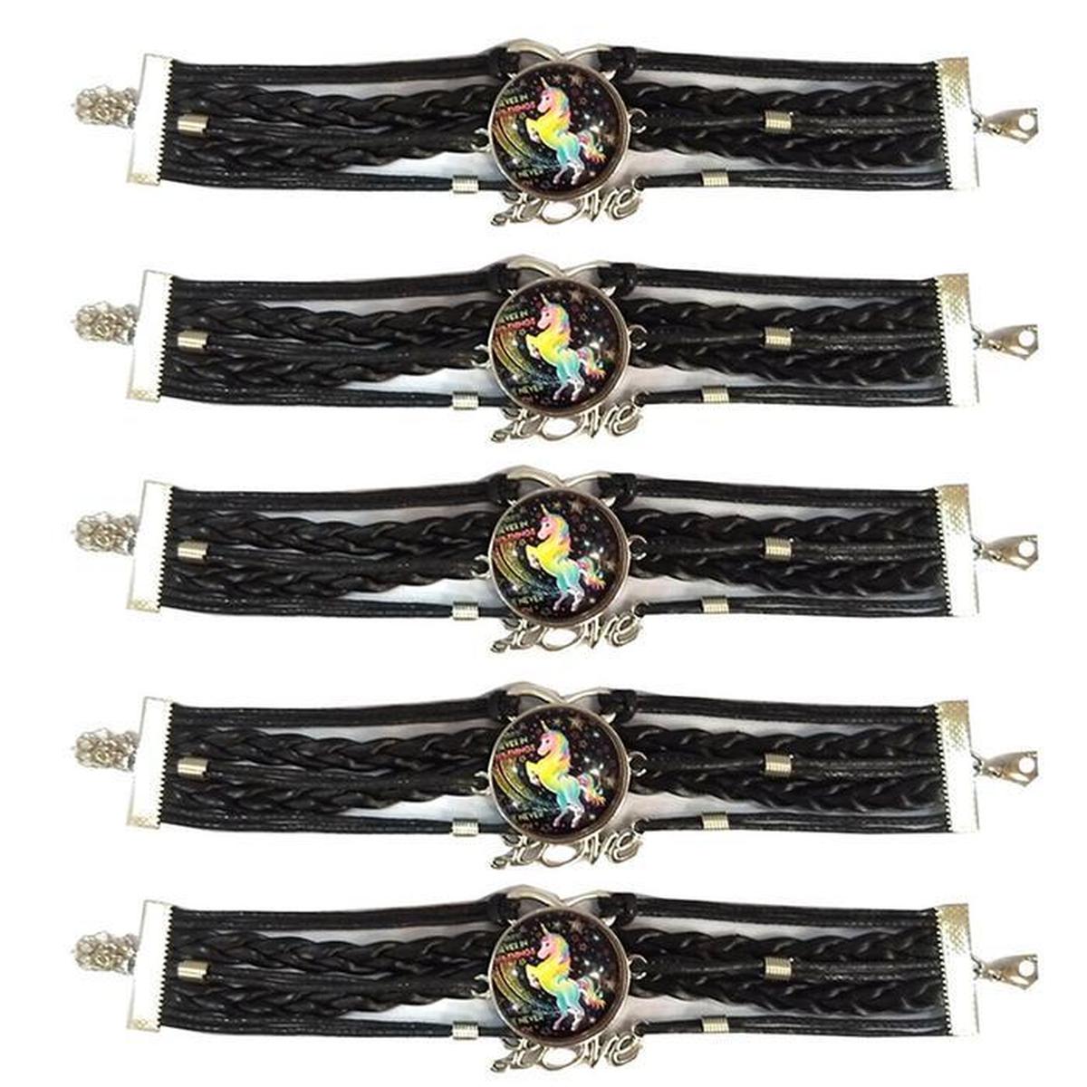 Foto 2 pulgar | Pulsera Brazalete de Moda Unicornio 5 Piezas Negra de Plástico