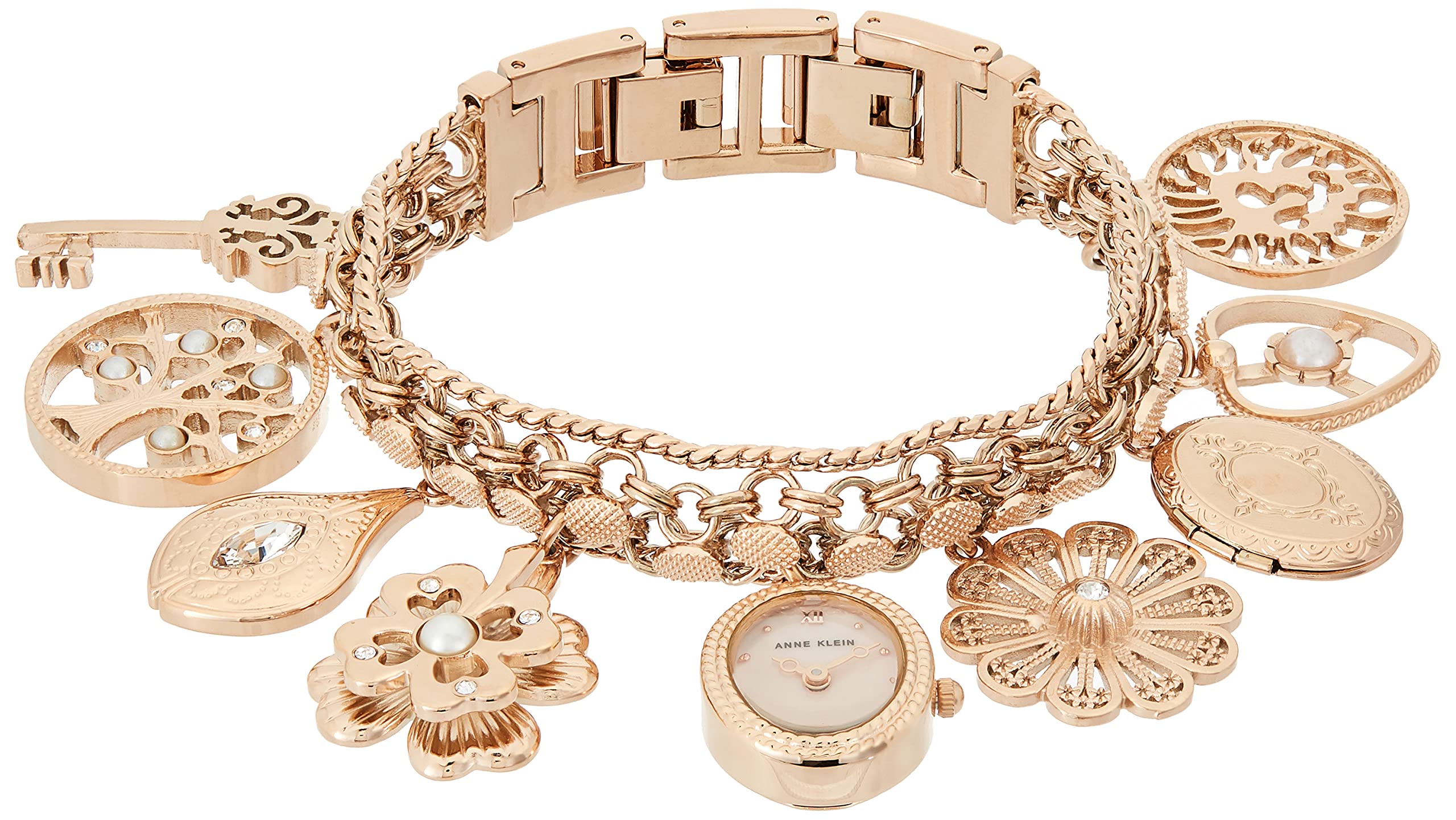 Pulsera con Reloj Anne Klein en Tono Oro Rosa y Detalles de Cristal - Venta Internacional