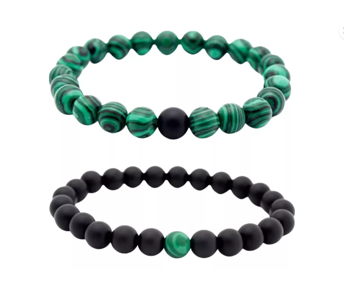 2pcs Joyería Wünd  Pulsera Pareja Malaquita Y Piedra Negro Mate