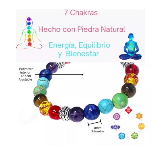 Foto 4 pulgar | Pulsera Wünd  7 Chakras Piedra Natural Energía Yoga Concentración