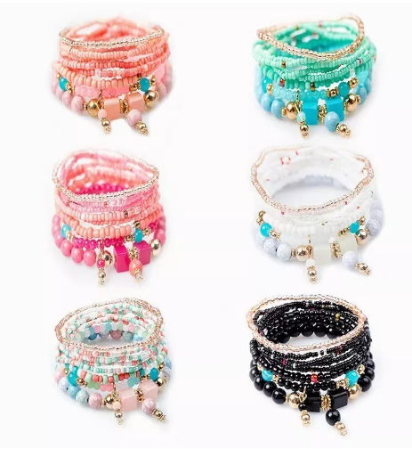 Juego de Pulseras Bohemias Apilables de Cuentas 6 Piezas