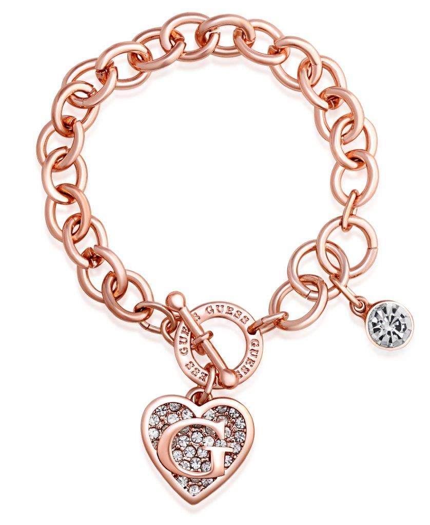 Foto 2 pulgar | Pulsera Guess Con Cadena De Eslabones Redondos En Tono Oro Rosa De 19 Cm Con Dijes - Venta Internacional.