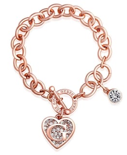 Foto 1 | Pulsera Guess Con Cadena De Eslabones Redondos En Tono Oro Rosa De 19 Cm Con Dijes - Venta Internacional.