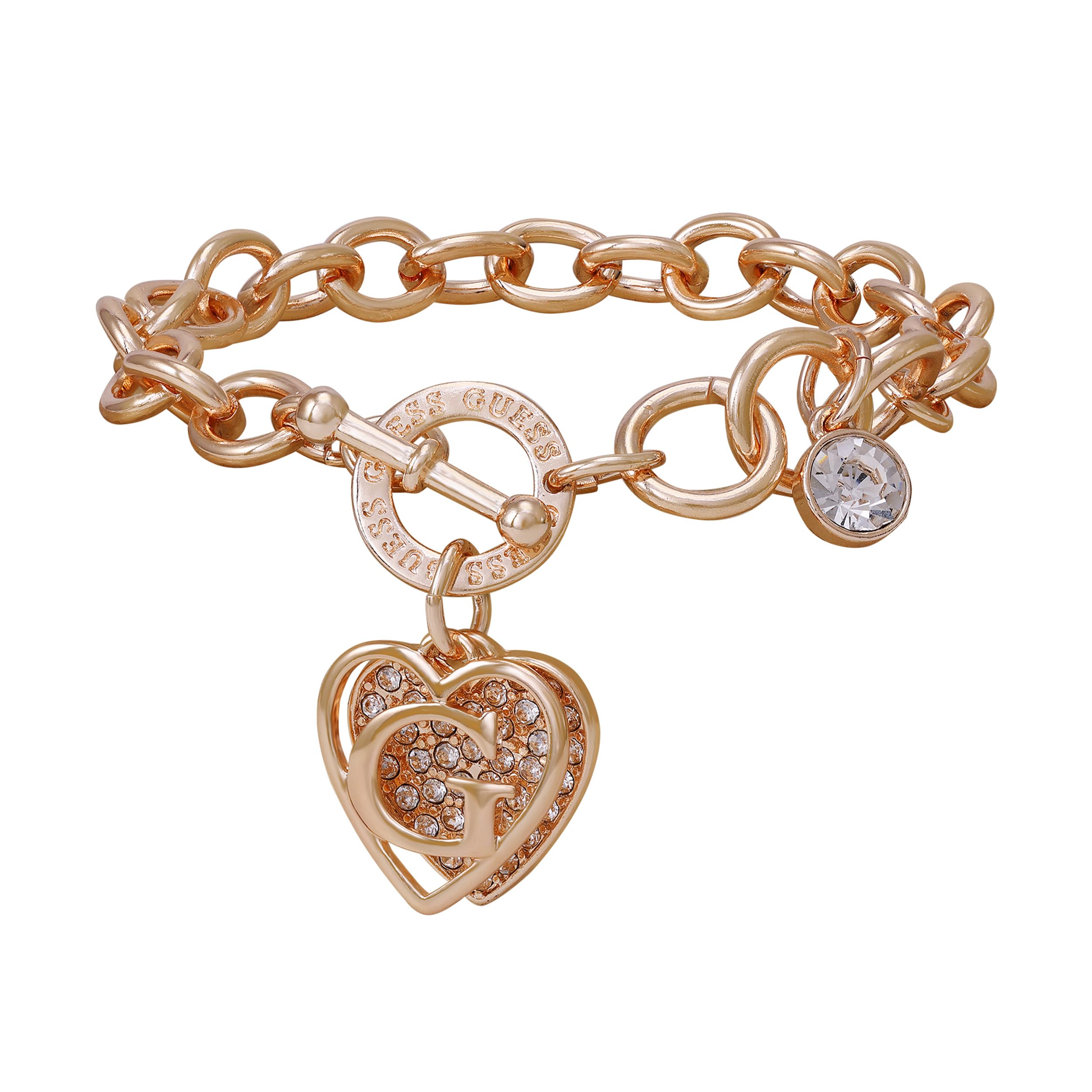 Foto 3 pulgar | Pulsera Guess Con Cadena De Eslabones Redondos En Tono Oro Rosa De 19 Cm Con Dijes - Venta Internacional.