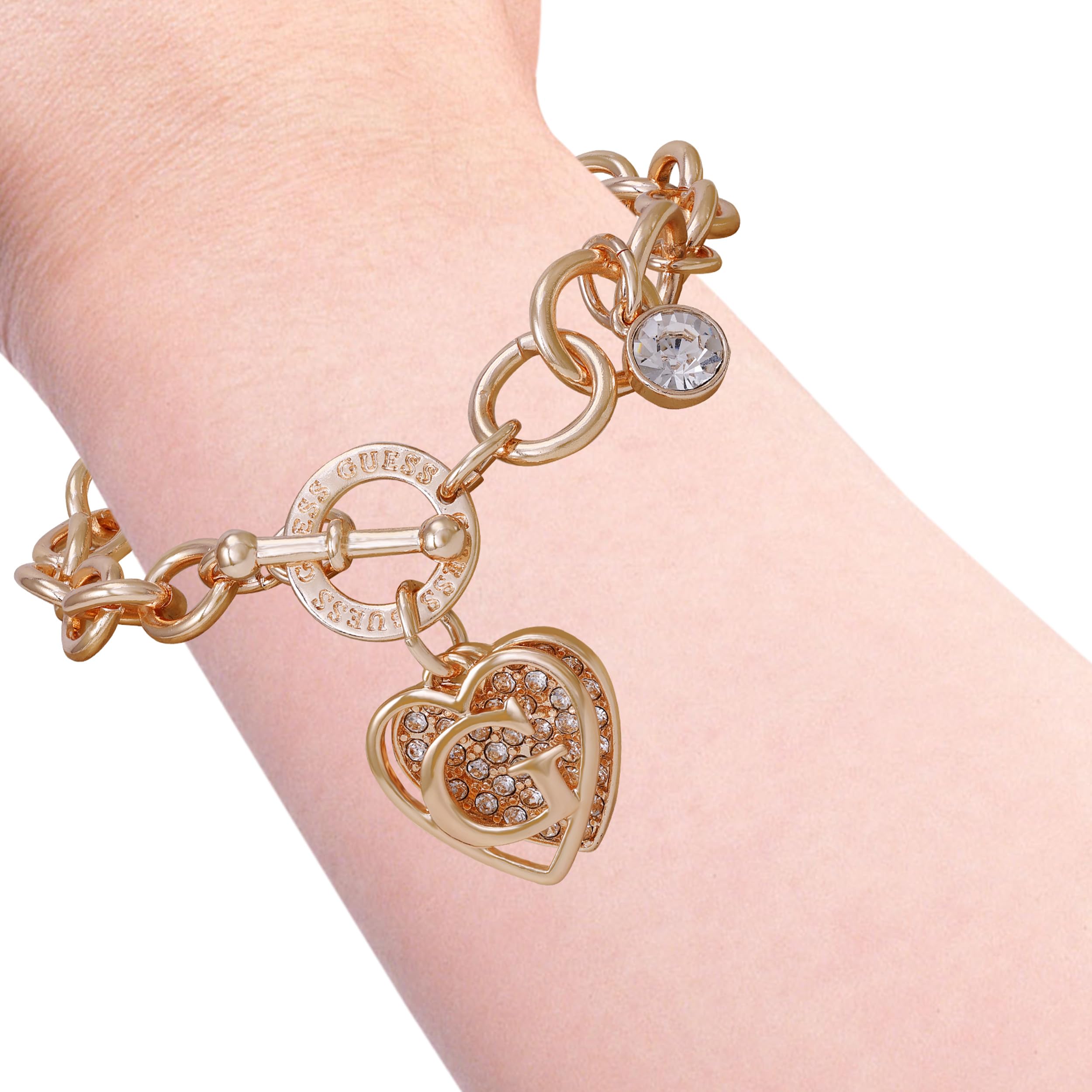 Foto 4 pulgar | Pulsera Guess Con Cadena De Eslabones Redondos En Tono Oro Rosa De 19 Cm Con Dijes - Venta Internacional.