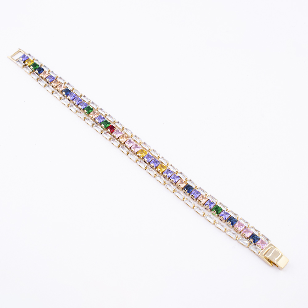 Foto 2 pulgar | Pulsera Linea Triple Cuadrado Multicolor The Golden Store Chapa De Oro 18k