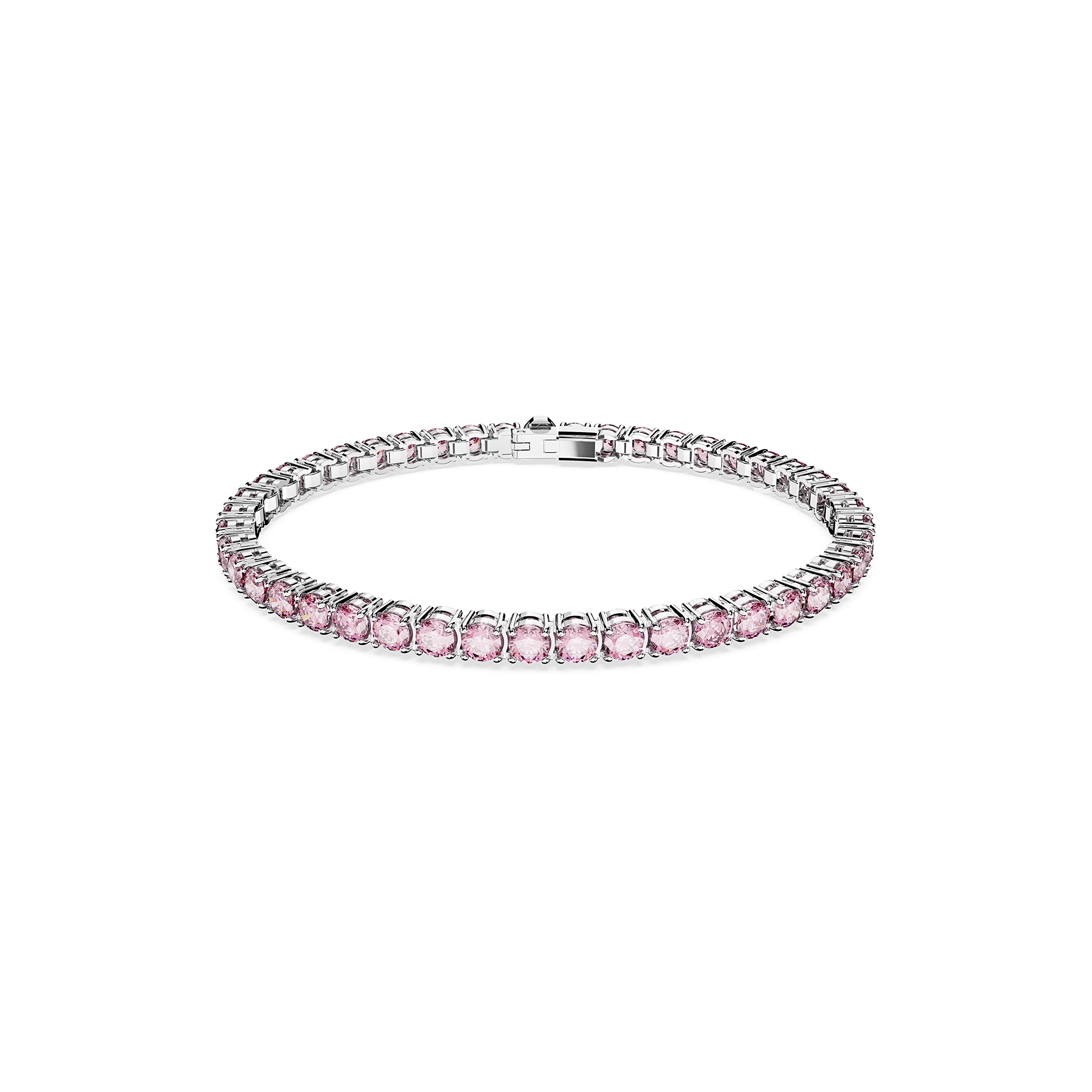 Pulsera De Tenis Swarovski Matrix Con Cristales Redondos Rosas - Venta Internacional.