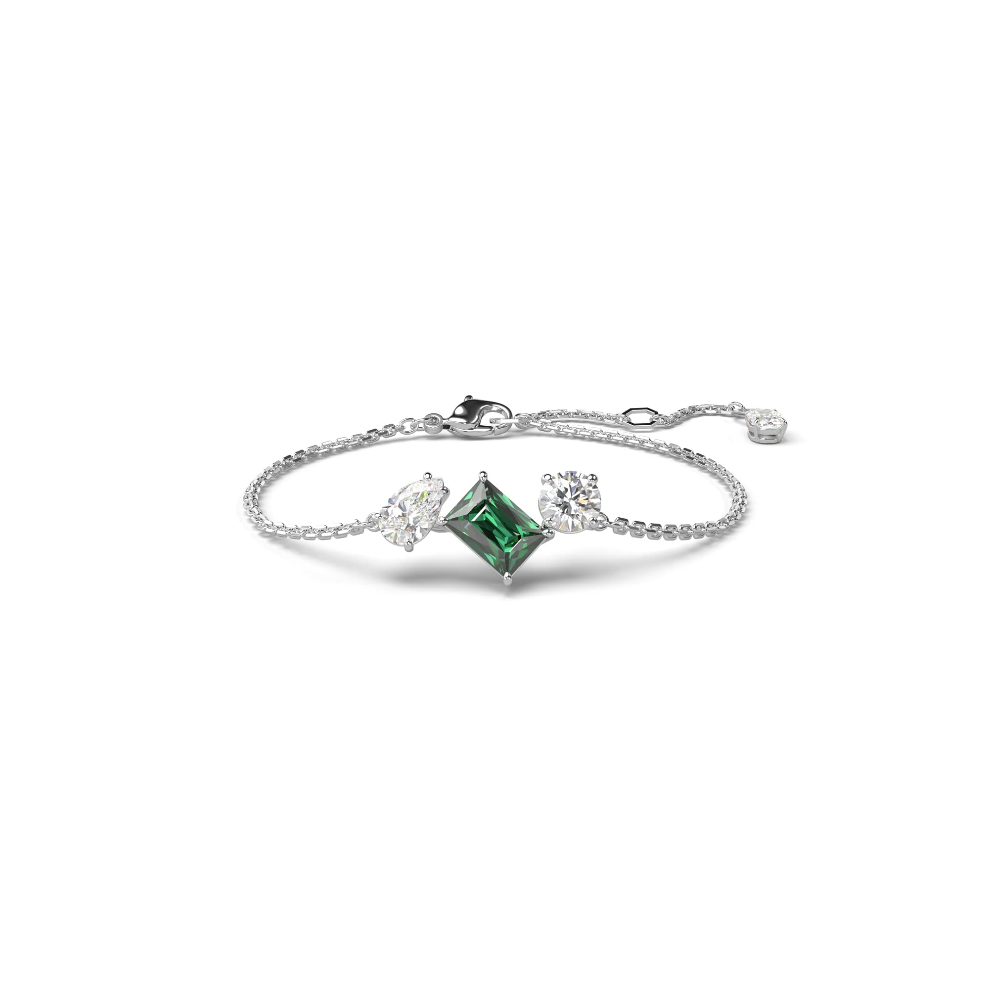 Pulsera Swarovski Mesmera Con Piedras Verdes Y Transparentes Rodio - Venta Internacional.