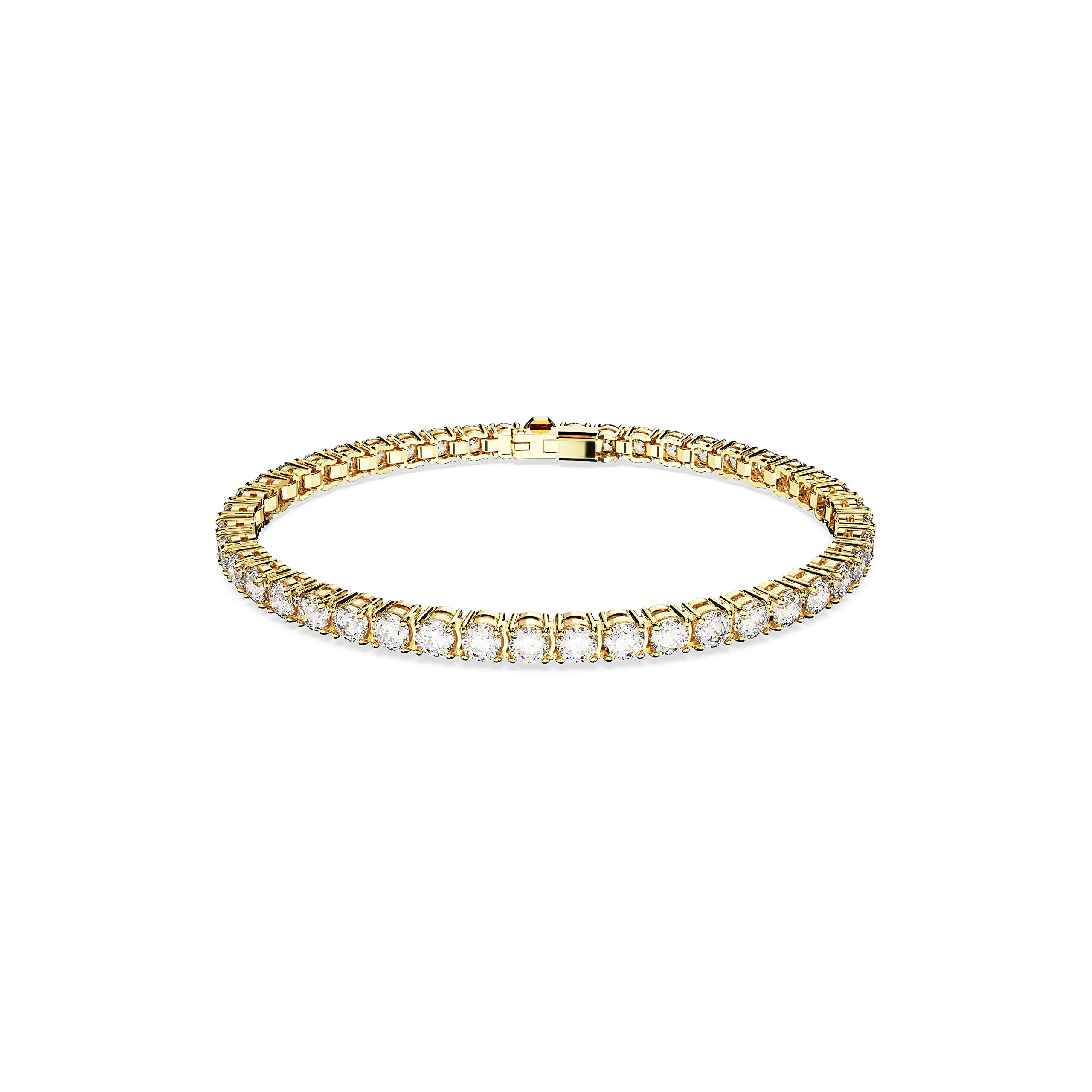 Pulsera De Tenis Swarovski Matrix Con Piedras Transparentes En Tono Dorado - Venta Internacional.