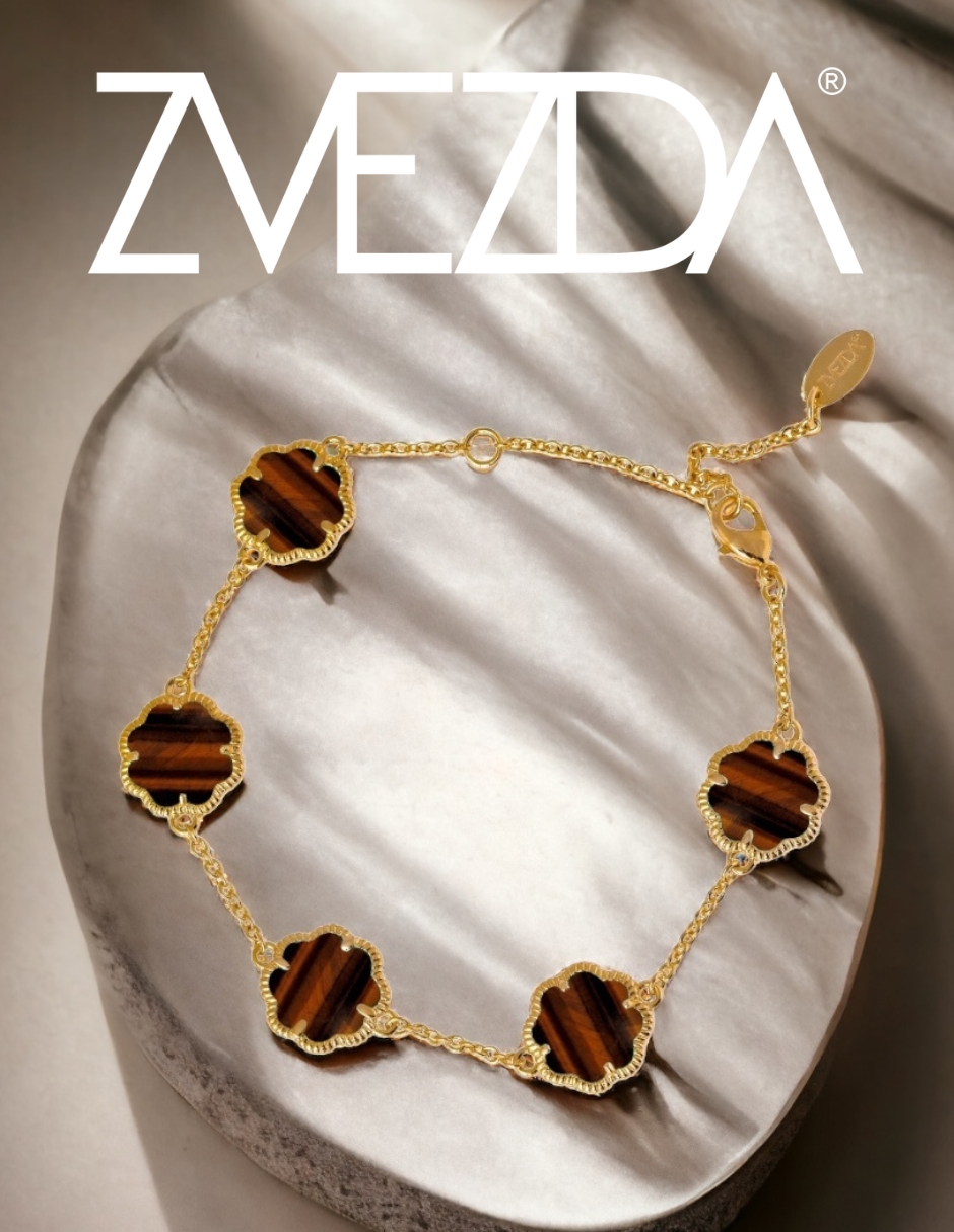 Foto 3 pulgar | Pulsera Zvezda Chapa de Oro Amarillo 18kTrébol Ojo de Trigre