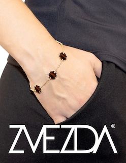 Foto 3 | Pulsera Zvezda Chapa de Oro Amarillo 18kTrébol Ojo de Trigre