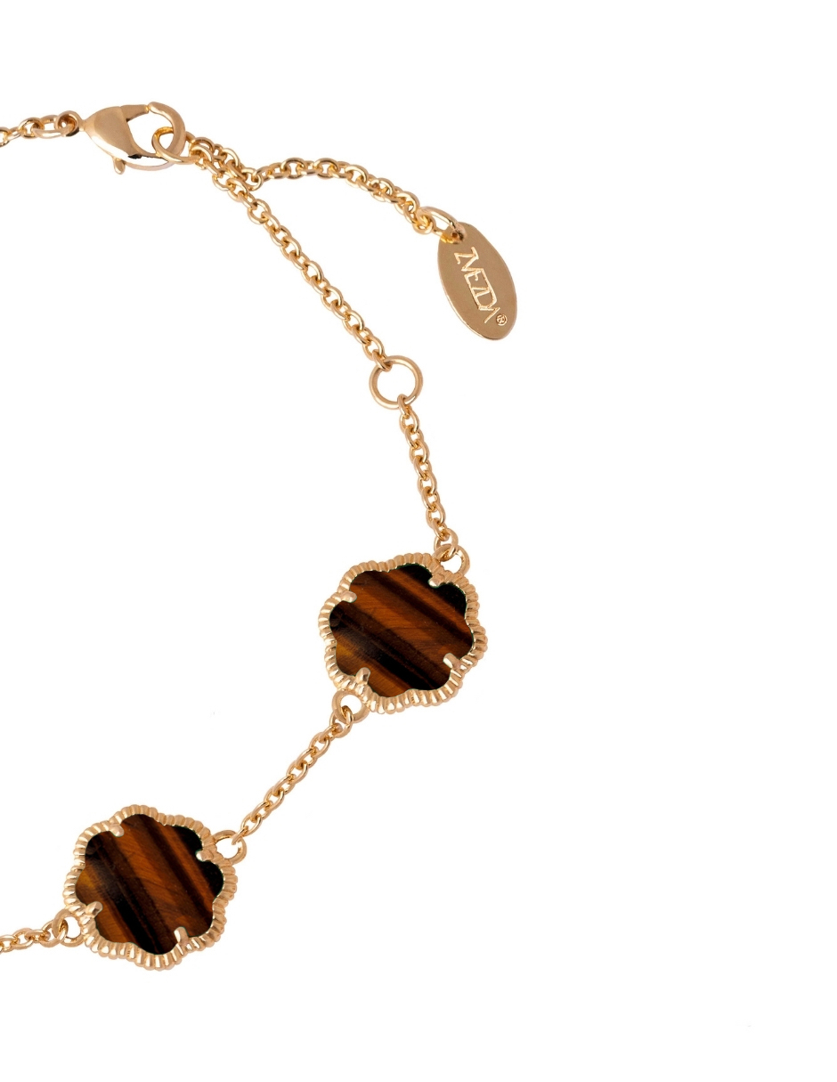 Foto 5 pulgar | Pulsera Zvezda Chapa de Oro Amarillo 18kTrébol Ojo de Trigre