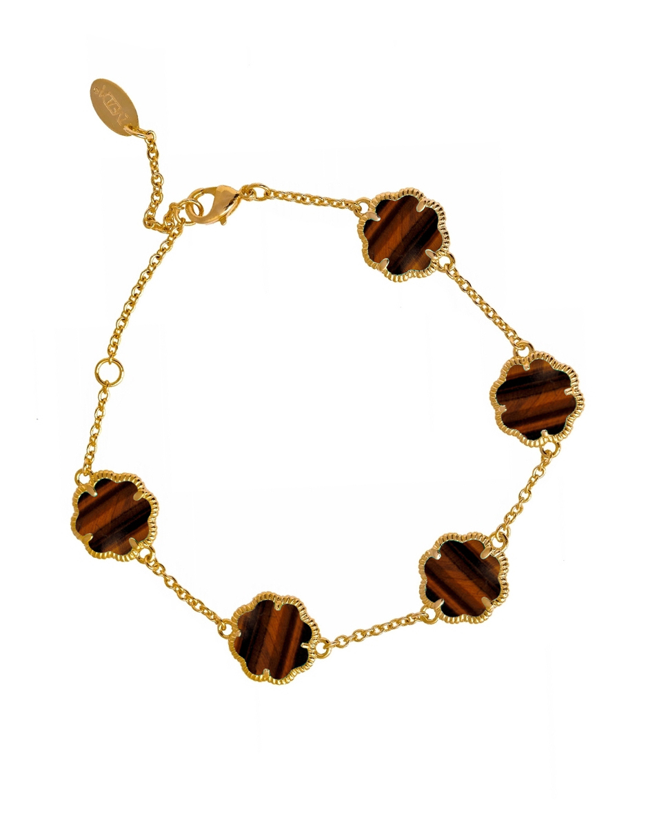 Foto 6 pulgar | Pulsera Zvezda Chapa de Oro Amarillo 18kTrébol Ojo de Trigre