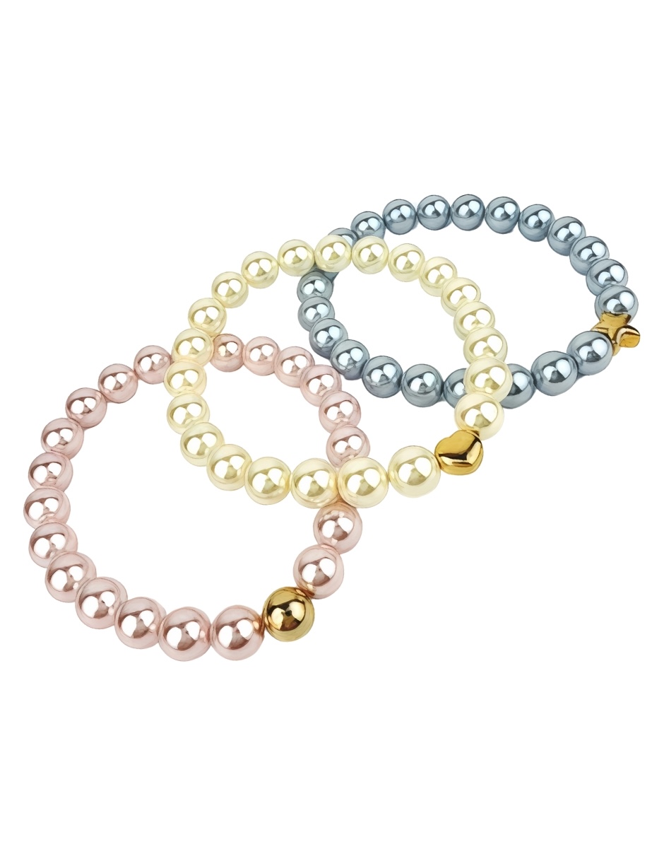 Set De Pulseras De Perlas De Cristal Austriaco Y Chapa De Oro De 18k Marca Zvezda