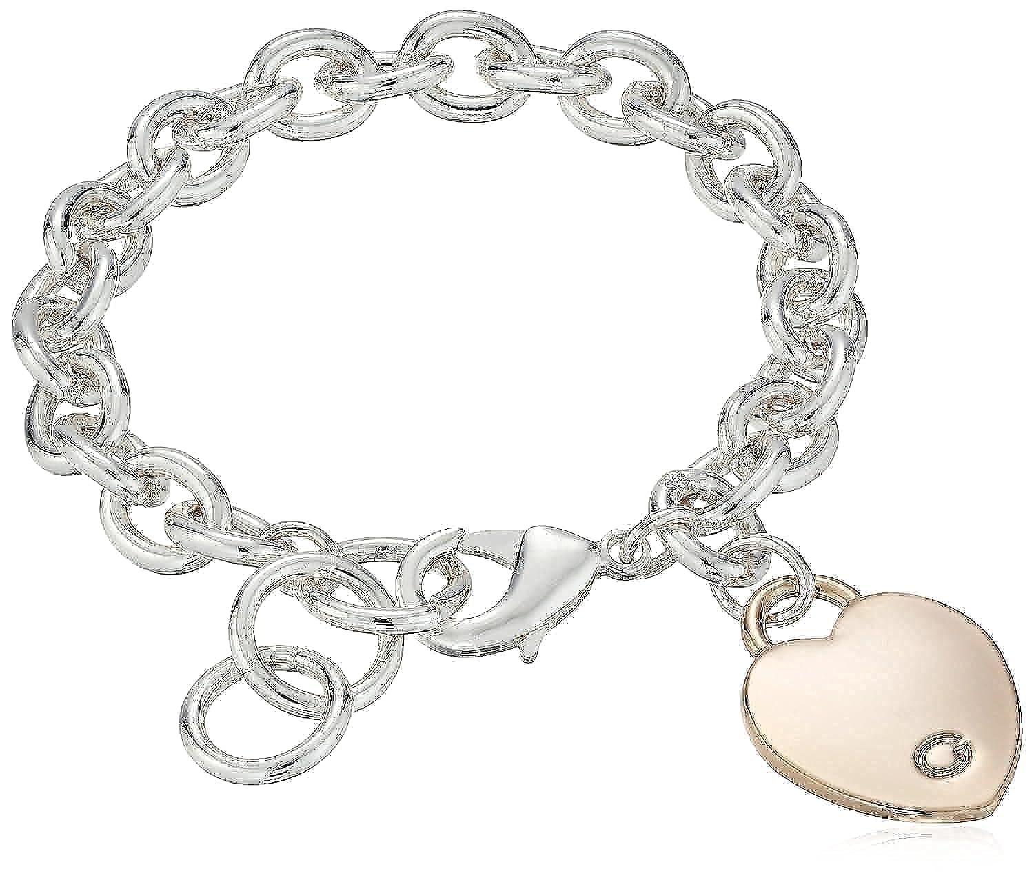 Foto 2 pulgar | Pulsera Guess Basic En Plata Y Oro Rosa Con Logo G Con Eslabones En Forma De Corazón - Venta Internacional.