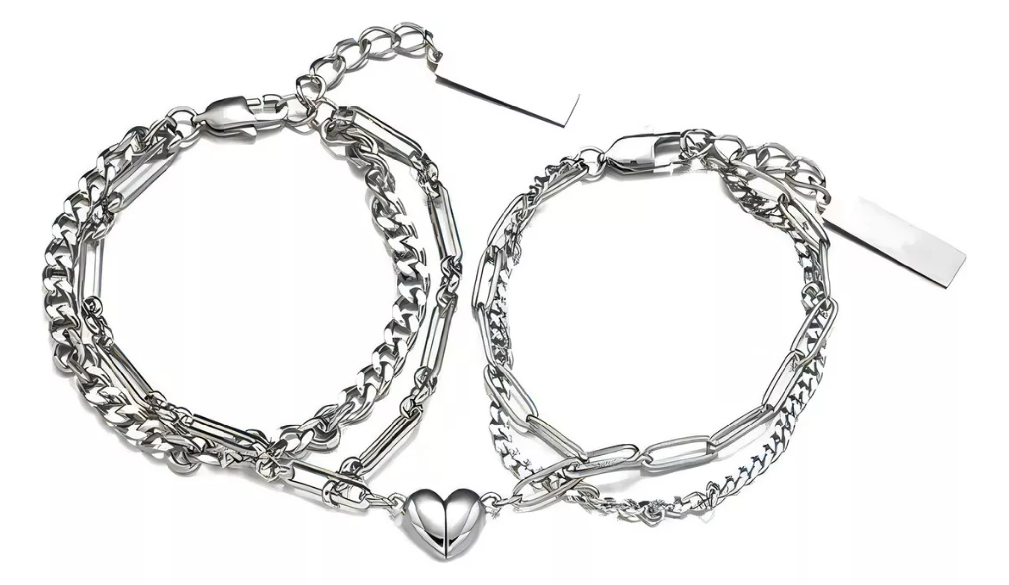 Foto 2 pulgar | Pulsera Parejas Doble Con Imán Corazón San Valentín Color Plateado Xtellar