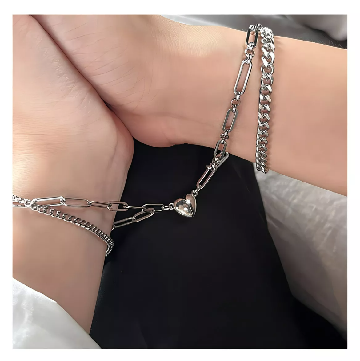 Foto 4 pulgar | Pulsera Parejas Doble Con Imán Corazón San Valentín Color Plateado Xtellar