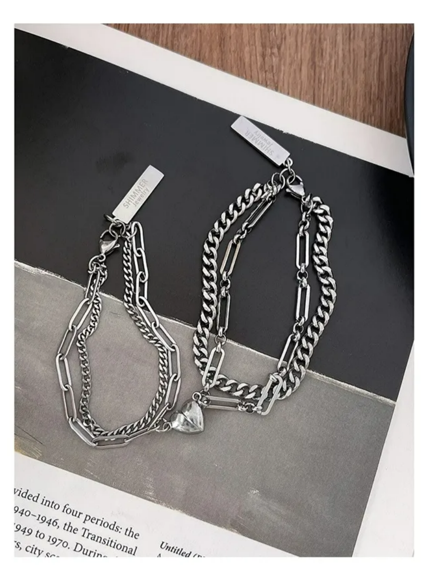 Foto 5 pulgar | Pulsera Parejas Doble Con Imán Corazón San Valentín Color Plateado Xtellar