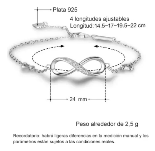 Foto 3 pulgar | Pulsera Amor Infinito  Xtellar Plata 925 Con Corazones Ajustable Color Plata