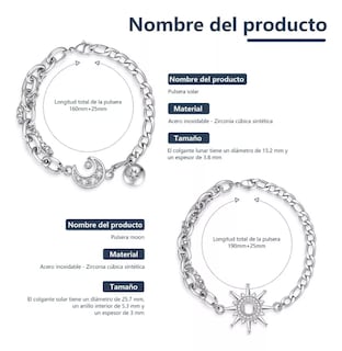 Foto 2 | Pulseras De Pareja Xtellar Sol Y Luna Color Plata