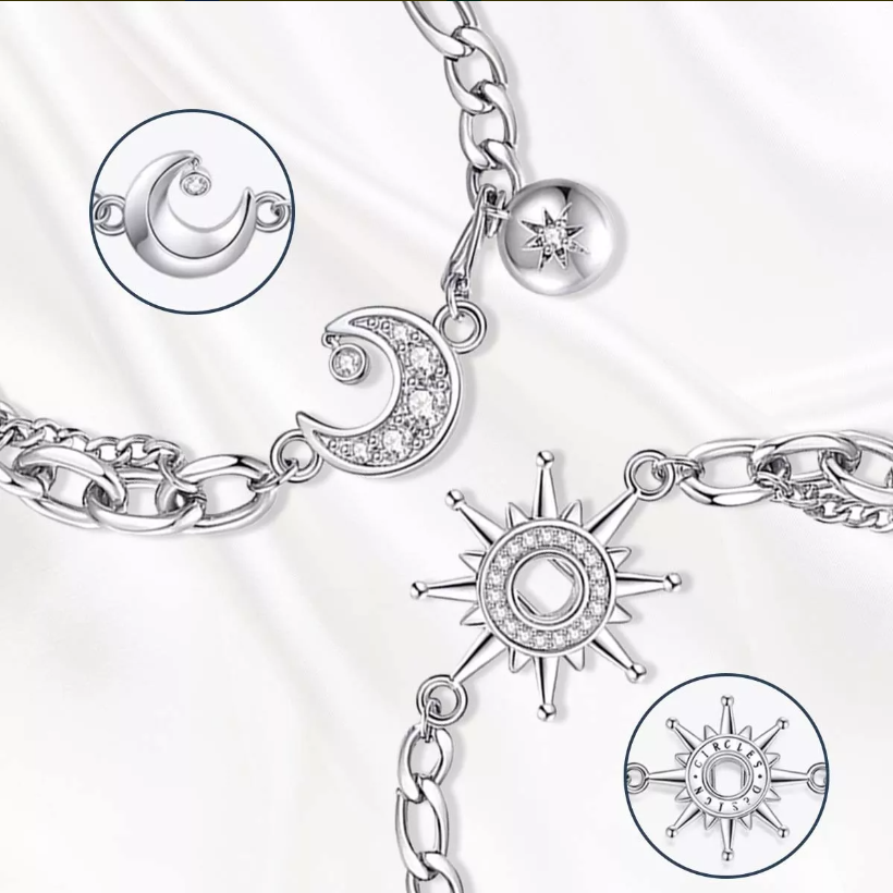 Foto 4 pulgar | Pulseras De Pareja Xtellar Sol Y Luna Color Plata