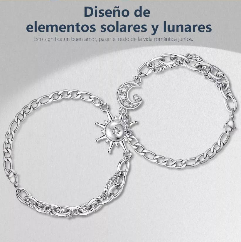 Foto 5 pulgar | Pulseras De Pareja Xtellar Sol Y Luna Color Plata