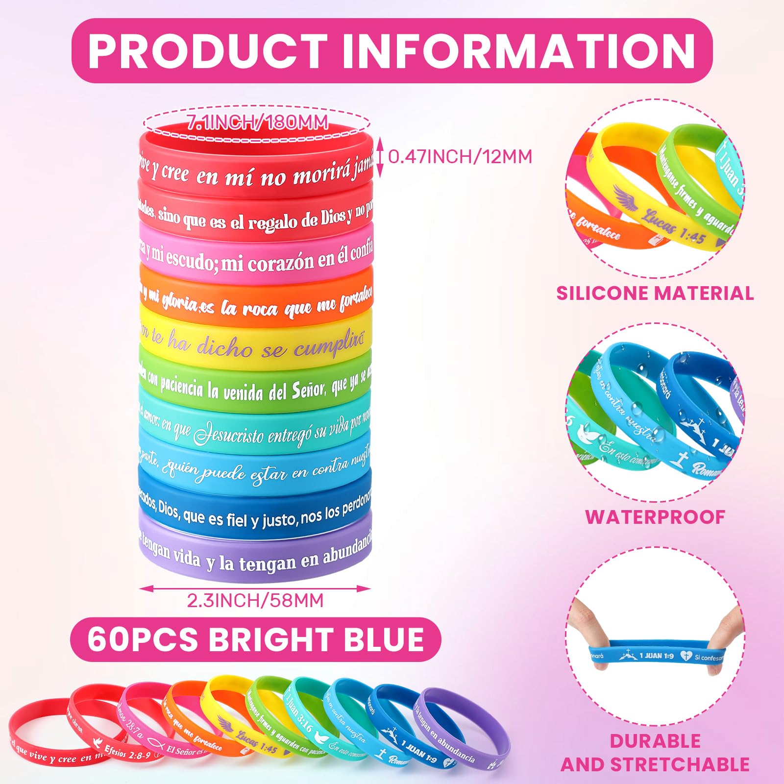 Foto 4 pulgar | Pulseras Skylety Spanish Christian 60 Unidades Versículo Bíblico - Venta Internacional