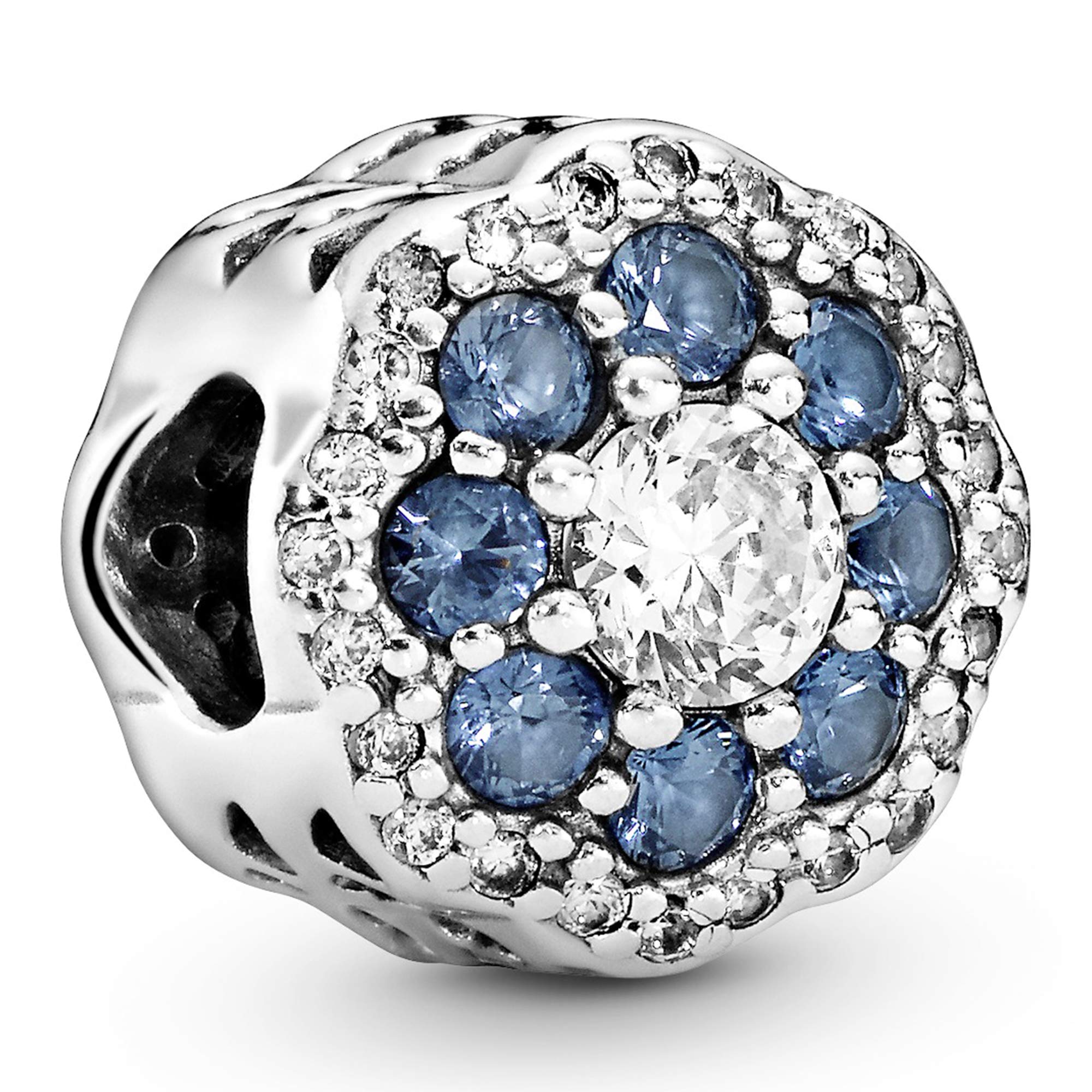 Charm Pandora Con Forma De Flor Azul Brillante, Plata 925 - Venta Internacional.