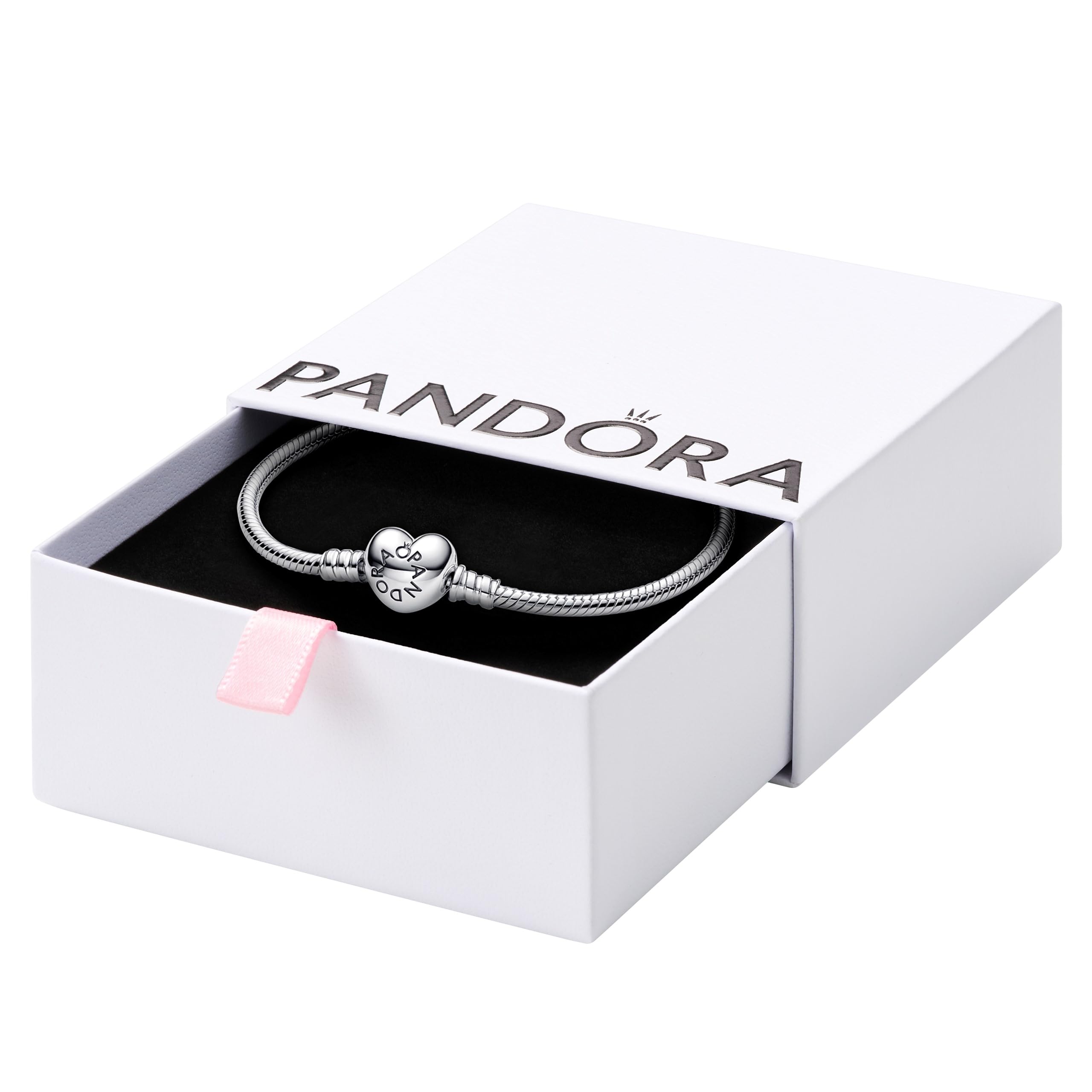 Foto 2 pulgar | Pulsera Pandora Moments Con Cierre De Corazón Y Cadena De Serpiente Plateada - Venta Internacional.