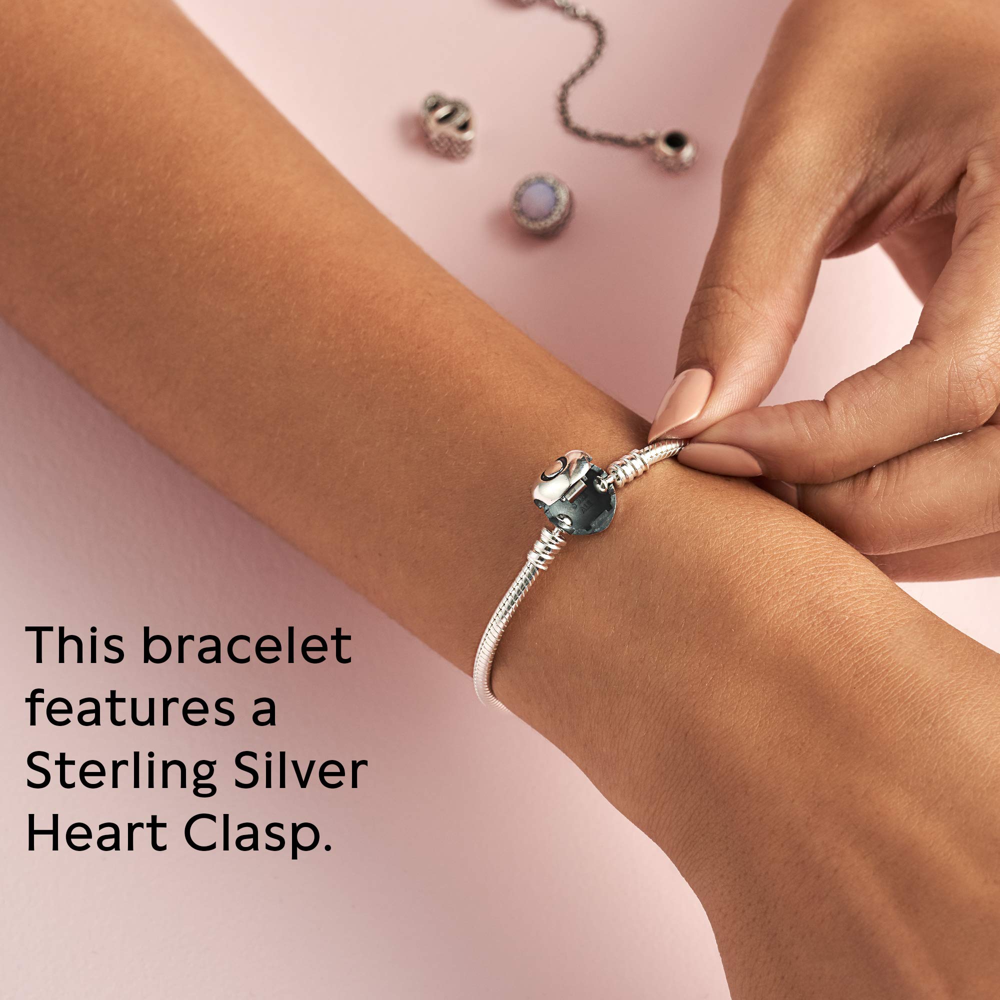 Foto 5 | Pulsera Pandora Moments Con Cierre De Corazón Y Cadena De Serpiente De Plata 925 - Venta Internacional.