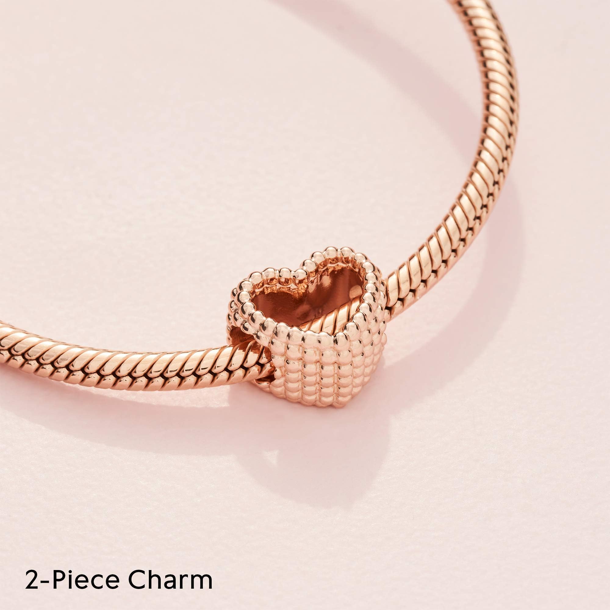Foto 6 pulgar | Brazalete Pandora Con Abalorios En Forma De Corazón Abierto En Oro Rosado De 14 K - Venta Internacional.